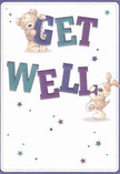 Brimming with hope and warmth, this illustrated get well card brightens any day in Ealing with its two playful companions-a cuddly bear and a floppy-eared dog-each adding their gentle touch to a bold, colourful message. The bear, drawn with soft golden fur and a sweet, soothing face, carefully balances the word 'GET,' while the eager puppy nuzzles beneath 'WELL,' their presence radiating affection and encouragement reminiscent of cherished moments in Walpole Park. Indigo and teal hues give the hand-lettered text lively depth, standing strong against a creamy white background that recalls the clarity and freshness of morning light streaming down Northfield Avenue. Sprinkled above and around, shimmering stars dance in blue and violet, evoking the quiet optimism that arrives with a thoughtfully delivered bouquet to someone recovering at home in Ealing. Every tactile detail-from the fluffy, comforting bear to the puppy's velvety ears-invites the viewer into a world of genuine care. Like arrangements crafted by experienced local florists, this card is a promise of brighter days ahead, its whimsical artistry wrapping the recipient in encouragement and the heartfelt support of the Ealing community.